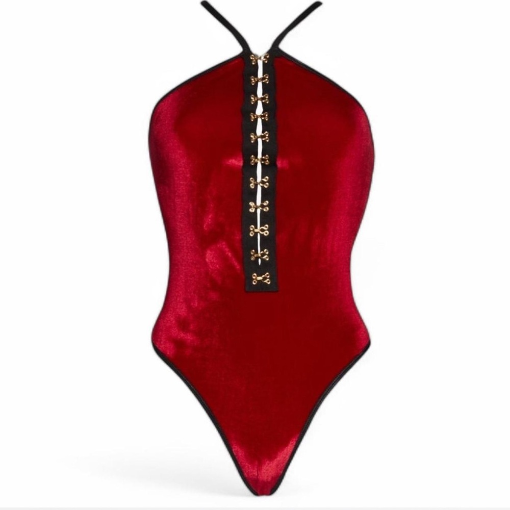 Elegant Red Halter Top with Gold Accents